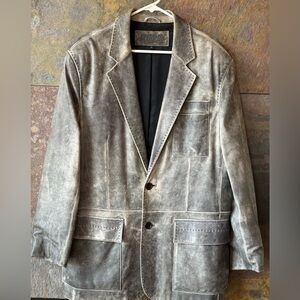 Veripelle leather vintage distressed style gray sport jacket, L, pic stitching